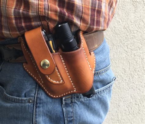 I had a leather sheath made for my 1” flashlights and multitool : r ...