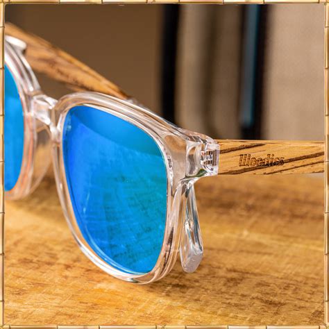 Clear Acetate Sunglasses with Polarized Lens in Wood Display Box (Roya | Woodies