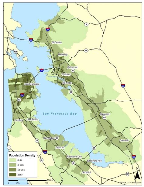 Bay area population density map - Map of bay area population density (California - USA)