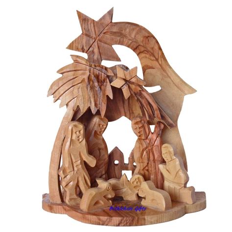 Wooden Nativity scene, hand made from olive wood in Bethlehem.