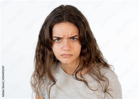 Human expressions and emotions. Portrait of young furious girl with ...