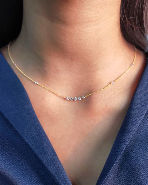 14K Tiny Diamond Necklace Thin Chain 14K Classy Women | Etsy