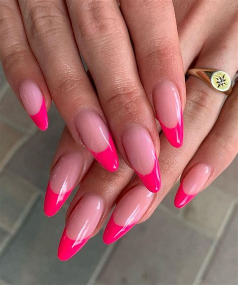 25 Hot Pink Vibrant Nails for Modern Women : Hot Pink French Tip Almond Nails