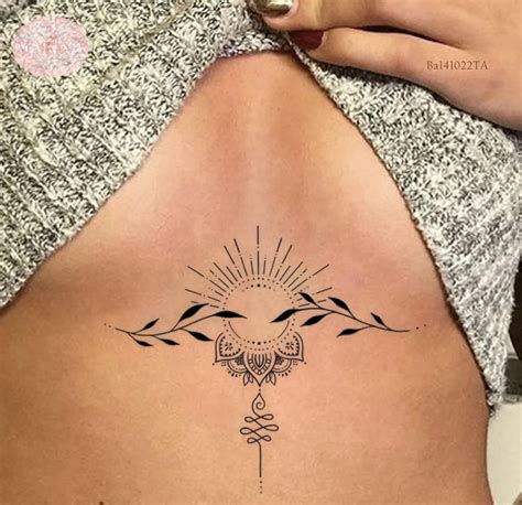 Unalome Sun Temporary Tattoo Stomach Tattoo Sternum Tattoo - Etsy