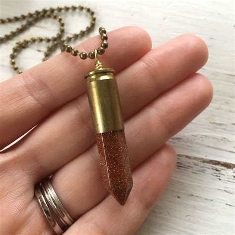 Bullet & Goldstone Necklace Bullet Casing 9mm with Large | Etsy