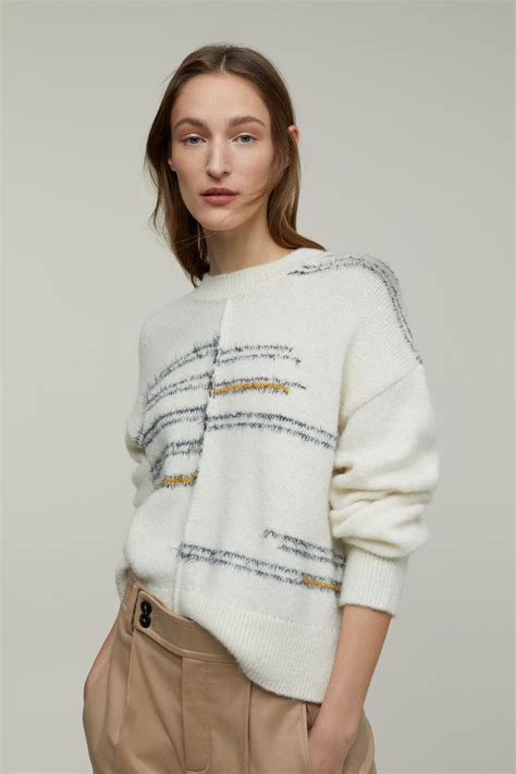 Knit sweater made of soft Italian alpaca mix yarn with graphic stripe ...