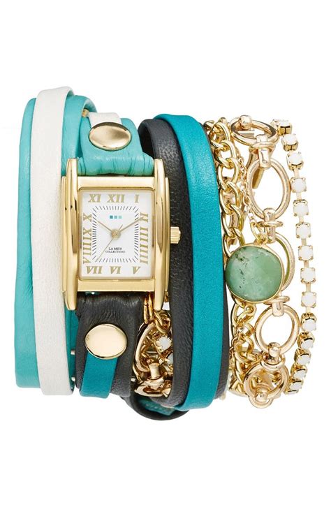 La Mer Collections Leather & Chain Wrap Bracelet Watch, 28mm | Nordstrom