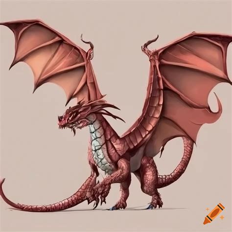 Detailed side view illustration of a dragon with wings on Craiyon