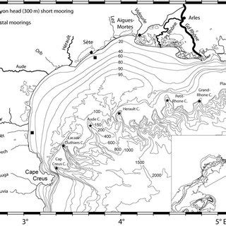 Bathymetric map of the Gulf of Lion with the position of the various... | Download Scientific ...