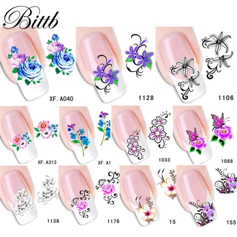 Bittb 4Pcs Flower Floral Nail Sticker Water Transfer Nail Art Stickers Tattoo Fingernails Decal ...