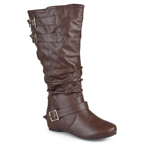 Women's Extra Wide Calf Buckle Slouch Low-wedge Boots - Walmart.com