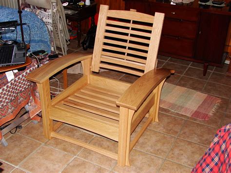 Repro Morris chair from a design made in 1910 all in red oak with laminated arms and back ...