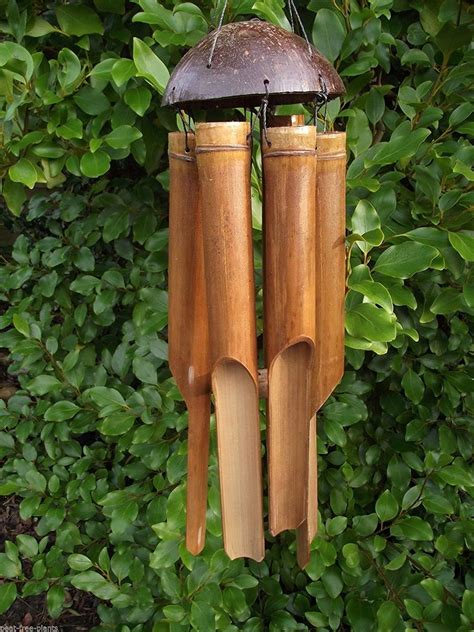 Großes Windspiel, Bambus, Kokosnuss-Oberteil, handgefertigt in Bali, 45 cm lang : Amazon.de: Garten