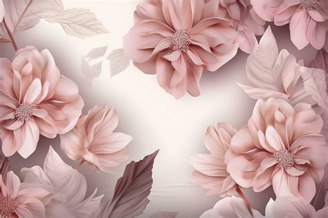 3d illustration mural wallpaper . pink flowers in light background for wall decorative, generate ...