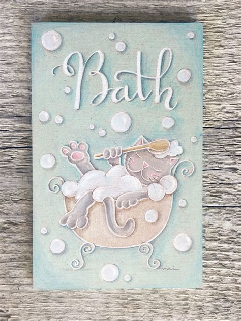 Wooden bathroom sign Cat wall hanging Bath door sign Cat | Etsy | Bathroom signs, Wooden ...