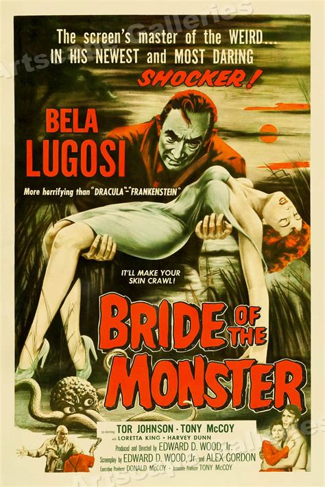 Bride of the Monster 1950s Old Vintage Style Classic Horror Movie Poster - 16x24 | eBay