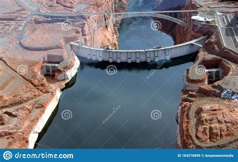 Aerial View of Glen Canyon Dam with Navajo Generating Station in the ...