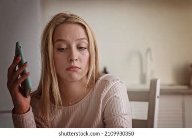 Sad Blonde Girl Sitting Table Kitchen Stock Photo 2109930350 | Shutterstock