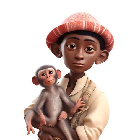 Premium AI Image | African American boy with monkey on white background ...