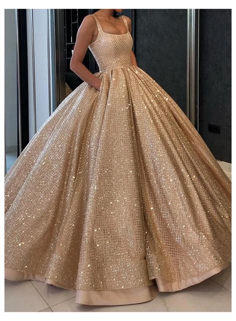 Gorgeous Bling Bling Gold Sequins Prom Gown with Pockets, Golden Formal Evening Gown #formal # ...