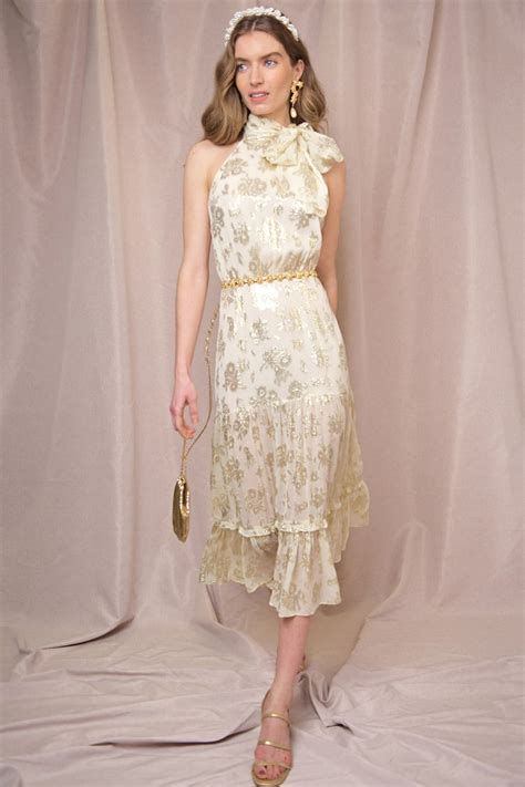 Eleanor - Gold Lurex Jacquard Silk-Metallic Dress - RIXO ⋆