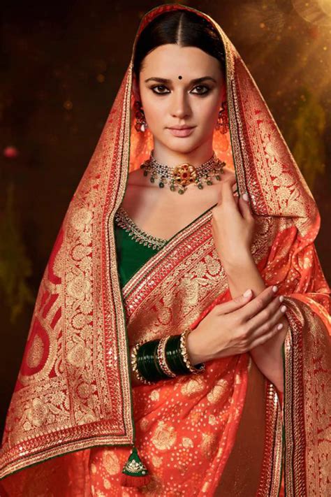 Woven Bandhej Silk Saree in Light Orange - Ucchal Fashion