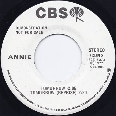 CKSO AM, FM & TV | Record Labels (45 RPM) | Tomorrow - Annie A New Musical