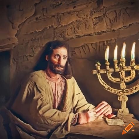 Historically accurate portrait of jesus with a menorah on Craiyon