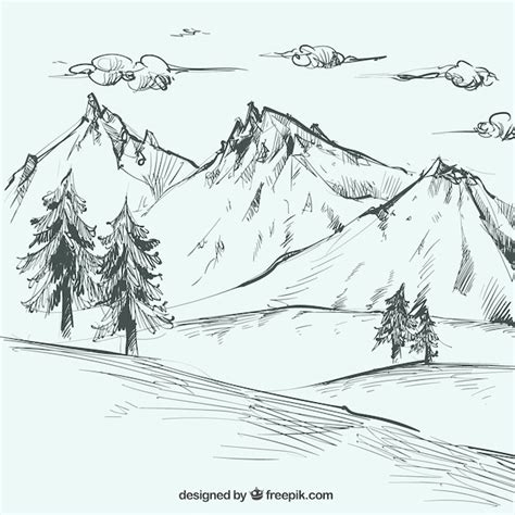 Landscape sketch with mountains and pines Vector | Free Download