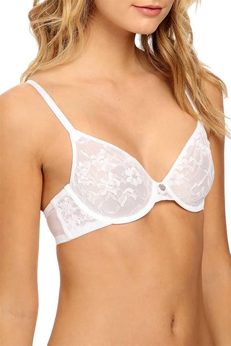 DKNY White Signature Lace Unlined Underwire Bra | CheapUndies