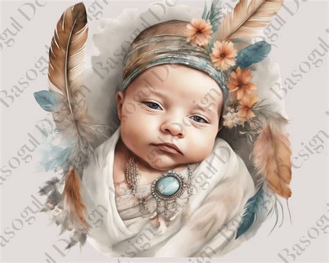 Boho Newborn Baby Clipart Watercolor Png: boho BABY - Etsy