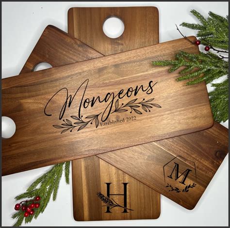 Personalized Custom Monogram Engraved Dark Acacia Wood Serving Board ...