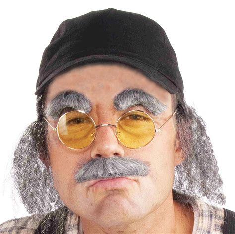 Buy 4E's Novelty Old Man Costume - Gray Wig with Hat, Fake Glasses, Stick-on Mustache & Eyebrows ...