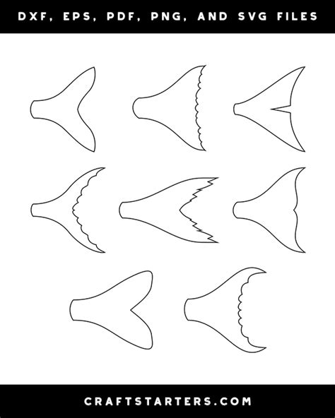 Fish Tail Outline Patterns: DFX, EPS, PDF, PNG, and SVG Cut Files