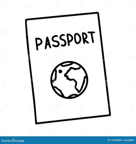 Closed Passport with a Globe on the Cover. Black and White Vector Illustration in Doodle Style ...