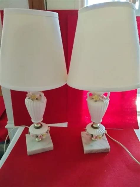 PAIR VINTAGE ITALIAN Boudoir Dressing Table Lamps Marble Base Milk glass body $49.00 - PicClick