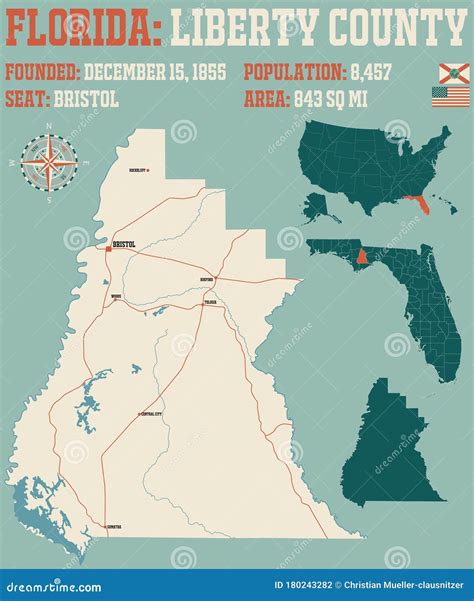 Map of Liberty County in Florida Stock Vector - Illustration of cartography, county: 180243282