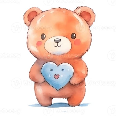 Cute Bear Holding A Heart Clipart Illustration AI Generative 28152504 PNG