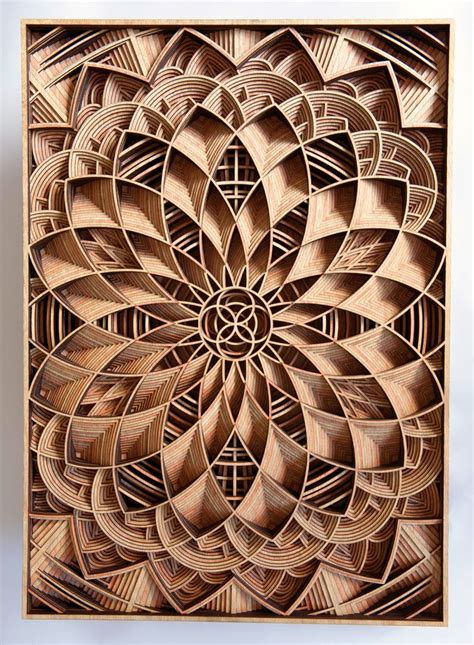 Geometric Laser-Cut Wood Relief Sculptures by Gabriel Schama