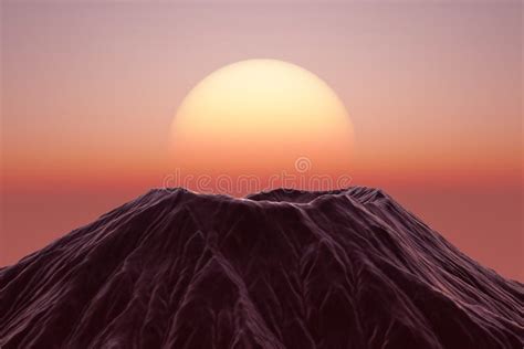 Abstact 3d Render Summer Scene and Natural Podium, Big Volcano with ...