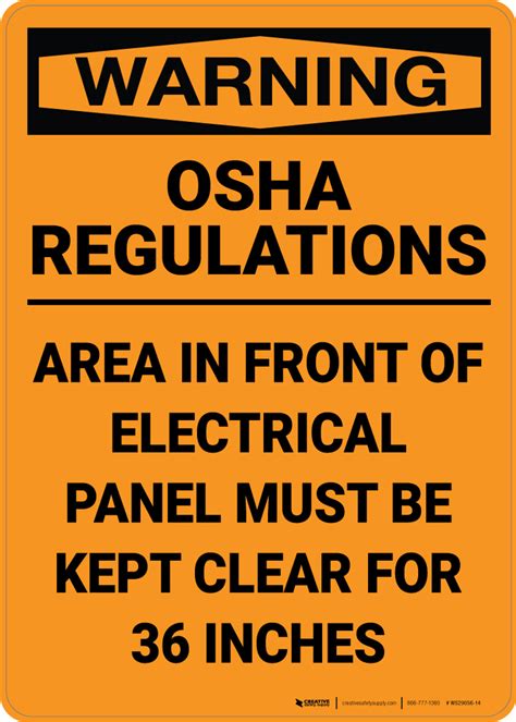 Warning: Osha Regulations Electrical Panel 36 Inches - Wall Sign | Creative Safety Supply