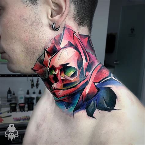 Skull & Rose Merged, Men's Neck Tattoo