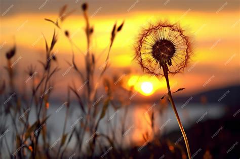 Premium Photo | Silhouette of dandelion at sunset Beautiful natural background