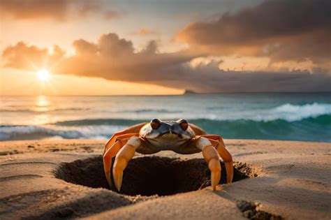 Premium Photo | A crab on a beach at sunset