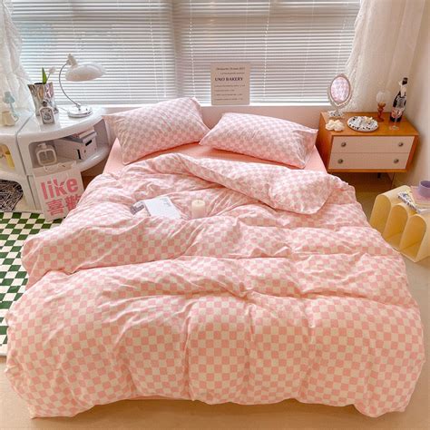 Trending Pastel Interior - Danish Aesthetic Check Pattern Bedding ...