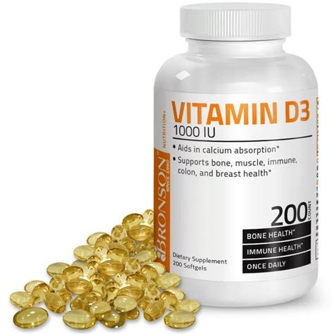 Bronson Vitamin D3 1000 IU, 200 Softgels - Walmart.com - Walmart.com