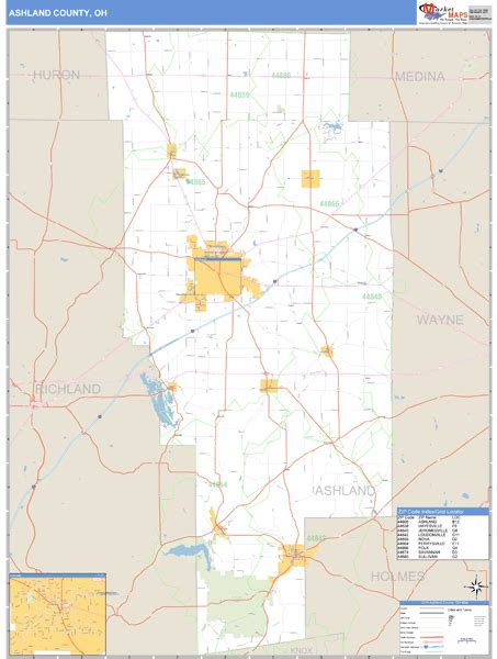 Ashland County, Ohio Zip Code Wall Map | Maps.com.com