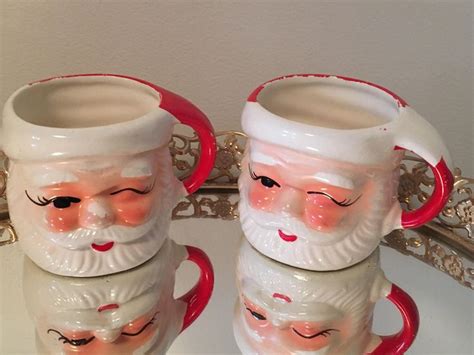 Vintage Christmas Santa Winking Mugs Set of 2 | Etsy | Vintage ...