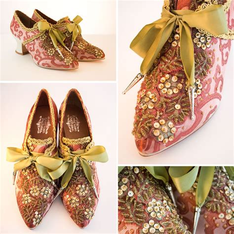 "Pompadour" 18th century shoes - originally white, dyed pink and decorated - by American Duchess ...