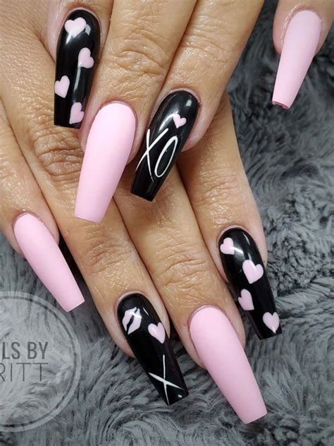 Black Valentine Nail Designs Coffin Shape